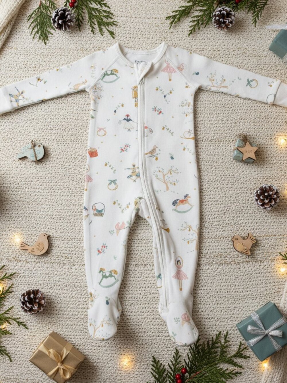 Pehr Partridge in a Pehr Tree Ribbed Baby Sleeper NWOT 3-6M Christmas